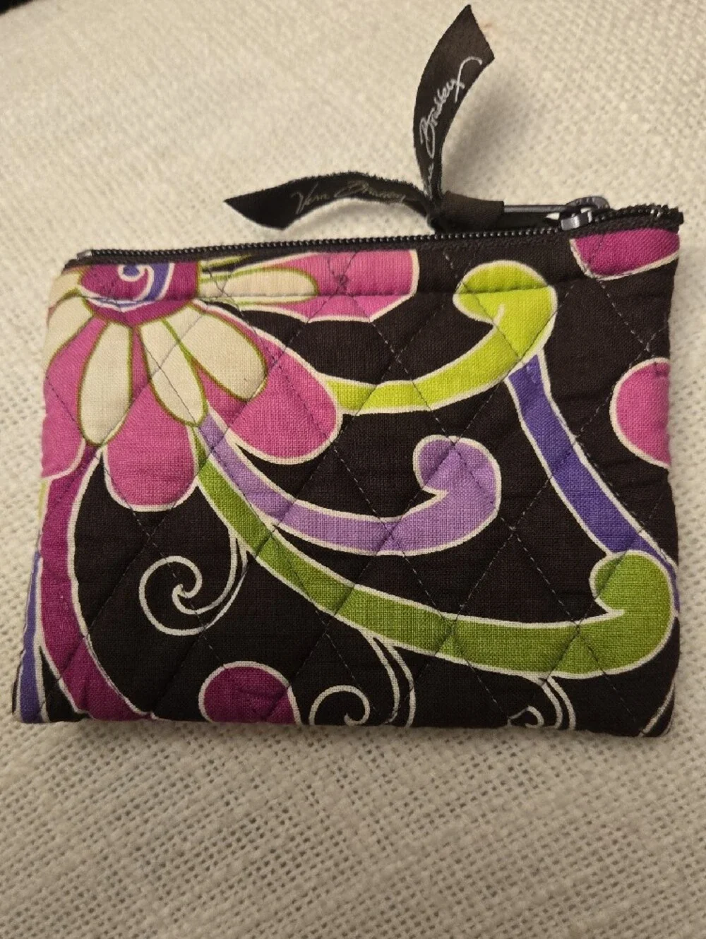 Vera Bradley Quilted Zip Coin Pouch in Brown W/Floral Prints 5